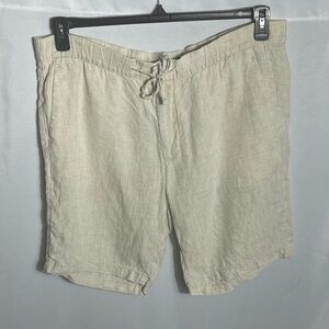 H&M Linen Shorts Mens 36R Beige Drawstring Elastic Waist Summer Casual Relaxed